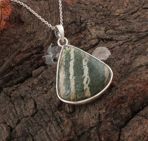 Pendentif en argent sterling 925 plaqué platine avec pierre précieuse en jaspe naturel, design géométrique simple, vintage, unisexe, charme, bijoux à porter tous les jours - Product Image 5