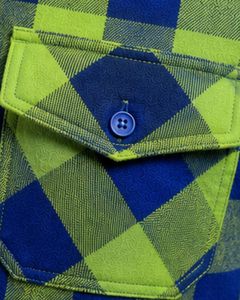 Camisa de Franela a Cuadros Verde Lima y Azul Marino para Hombre, Manga Larga, con Botones, de Algodón, Informal, con Bolsillos en el Pecho, Estilo Urbano - Product Image 6