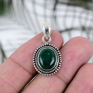 Pendentifs en argent sterling 925 avec pierre précieuse malachite, accessoires, malachite verte fine, pendentif rond en argent sterling 925 - Product Image 3