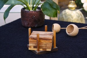 Handmade Natural Wooden <b>Slice</b> coaster Set Classic <b>Wood</b> Drink coaster square Design Custom Size Eco-friendly Home Decor - Product Image 3