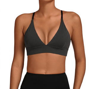Soutien-gorge de sport blanc pour femme, col en V profond, dos nu, maintien moyen, haut de yoga, couleur unie, Spandex Polyester - Product Image 6