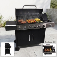 Barbecue à gaz autonome d'extérieur avec grand système de brûleurs à capot, rangement intégré et roues mobiles
