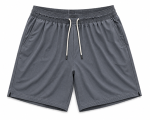 Shorts Bermuda décontractés pour hommes en tissu tricoté polyester bleu uni, écologiques, à taille élastiquée avec cordon de serrage, séchage rapide, taille mi-haute, vente en gros - Product Image 4