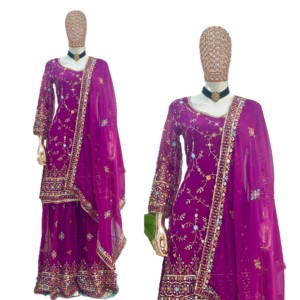 Salwar Kameez de Georgette Sintética Bordada en Morado, Vestido de Boda Tradicional para Mujer, Estilo Indio Pakistaní, Traje Sharara Gharara - Product Image 6