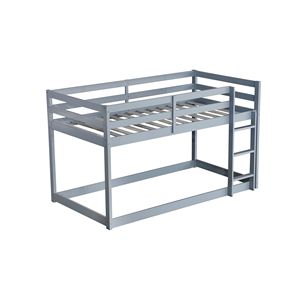 Letto a soppalco grigio solido con piattaforma in legno e gomma, con scaletta e doghe rinforzate, per bambini - Product Image 4