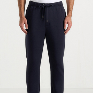 Men's Navy Cotton Sweatpants <b>Elastic</b> Waist Drawstring Casual Joggers Side Pockets Midweight Knitted Autumn Wear - Product Image 1