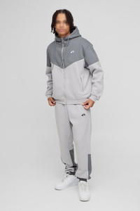 Survêtement Homme Color Block Style Urbain Zippé Deux Pièces – Hoodies et Joggers en Mélange Coton Polaire Coupe Décontractée avec Logo Personnalisé et Poche Zippée - Product Image 2