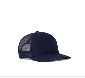 Casquettes de camionneur 5 panneaux en gros, nouvelle visière incurvée, bleu foncé, panneau avant en maille vierge, 100 % coton, unisexe, pour activités de plein air et voyages - Product Image 1