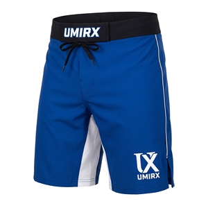Shorts d'arts martiaux en polyester et élasthanne pour hommes, avec fente latérale, shorts de MMA, bleu royal et blanc, panneau extensible, bordure réfléchissante - Product Image 1