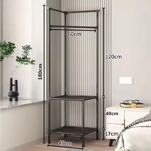 Porte-vêtements moderne en acier inoxydable à trois niveaux avec étagères de rangement, support de rangement autoportant robuste pour vêtements - Product Image 3