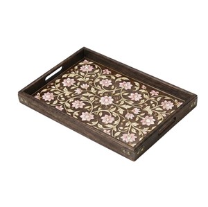 Juego de bandejas de servir de madera de teca artesanal de primera calidad con patrón geométrico triangular, bandeja decorativa para el hogar y regalos - Product Image 5