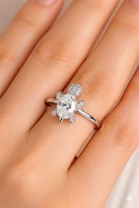 Bague Tortue Fine et Tendance en Or 14K, Bague Large Sertie de Diamants, Bague de Fiançailles pour Mariage, Cadeau de Saint-Valentin pour Elle - Product Image 3