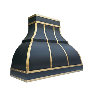 Custom Handcrafted <b>Black</b> Range Hood with Gold Trim Wall-Mounted <b>Kitchen</b> Vent Hood for Household Use - Product Image 1