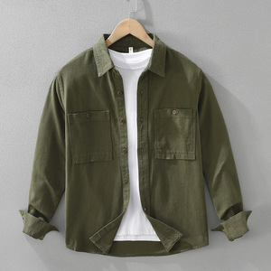 Custom Logo <b>Men's</b> Cotton Overshirt Long Sleeve Button-Up Pocket Casual <b>Winter</b> <b>Shirt</b> - Product Image 4