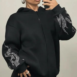 Sudadera con capucha extragrande y cremallera para hombre, con pedrería y lavado ácido, estilo vintage, fabricada a medida - Product Image 2