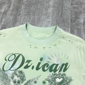 T-shirt en coton personnalisé streetwear, imprimé sur mesure, coupe ample, effet vieilli, avec motifs graphiques pour hommes - Product Image 4