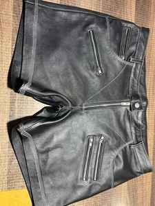 Men's Genuine Leather <b>Shorts</b> Black Casual Club <b>Rave</b> Pockets <b>Short</b> Zipper Lambskin Soft Touch - Product Image 2