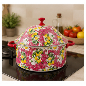 Casserole de luxe en émail avec couvercle, motif floral citron, chauffe-plats en acier inoxydable, plats de service haut de gamme pour buffet, vaisselle - Product Image 4