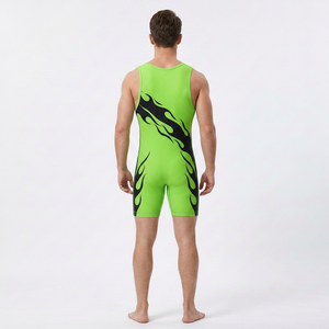 Combinaison de lutte personnalisée verte et noire pour hommes, ajustée, extensible, légère, respirante, 100% polyester, vêtements de sport à transfert thermique - Product Image 2