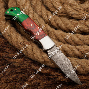 Navaja Plegable de Bolsillo de Alta Gama, Damasco, con Madera Estabilizada y Refuerzo de Acero, Profesional, EDC, para Caza, Pesca, Táctica, Venta al Por Mayor - Product Image 2