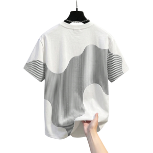 Casual Color Block <b>T</b> <b>Shirt</b> Short Sleeve Crew Neck Black White Vertical <b>Stripe</b> Print Streetwear Fashion Top Wholesale - Product Image 2