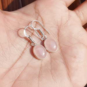 Wholesale Brass Rose Quartz Bezel Drop <b>Earrings</b> Silver/<b>Gold</b> Plated Oval Handmade Gemstone Trendy Fashion Jewelry Party Wear - Product Image 3