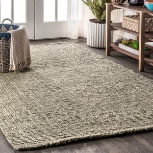 Tapis moderne en jute rectangulaire à tissage plat beige pour salon, antidérapant, à poils courts - Product Image 2