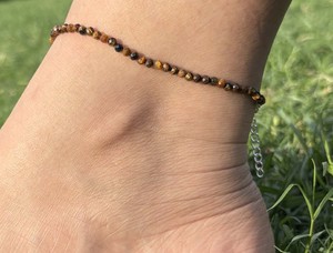 Premium Tiger Eye Crystal <b>Beaded</b> <b>Anklet</b> 925 Sterling Silver Handmade Faceted Gemstone Lusterelics LA-10 Unisex Adjustable Bulk - Product Image 1