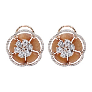 Pendientes de Flor con Circonita Esmeralda, Aretes de Novia Chapados en Oro Blanco y Rosa de 14K, Joyería de Boda, Regalo para Ella - Product Image 2