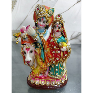 Idole décorative hindoue traditionnelle moderne en résine, Radha Krishna, objet de décoration pour la maison, cadeau - Product Image 1