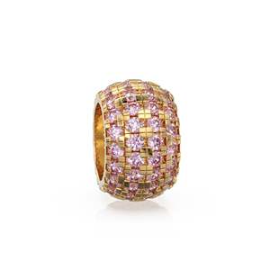 Rondelles grandes de turmalina rosa de oro macizo italiano de 14K, Charm Roundel, Turmalina, Charm adorno, Turmalina engastada en pavé, Octubre - Product Image 1