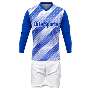 Ensemble de sport sublimé bleu et blanc pour hommes, uniforme de volley-ball à manches longues, vêtements d'entraînement et de match en polyester pour équipes athlétiques - Product Image 2