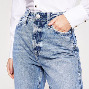Jeans décontractés d'hiver pour femmes, grandes tailles, taille mi-haute, coupe droite, respirants, écologiques, séchage rapide, 100 % coton, service OEM, vente en gros - Product Image 6