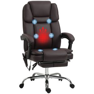 Sedia da Ufficio Ergonomica in Pelle PU Marrone, Confortevole, Riscaldata e Massaggiante, con Altezza Regolabile per Uso in Palestra - Product Image 1