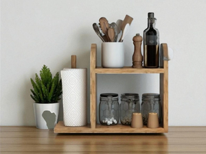 Porte-serviettes en papier en bois naturel |   Porte-rouleau de cuisine style ferme - Product Image 4