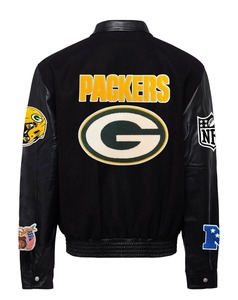 Veste varsity en cuir Green Bay Packers, écologique, coupe-vent, streetwear, noire - Product Image 2