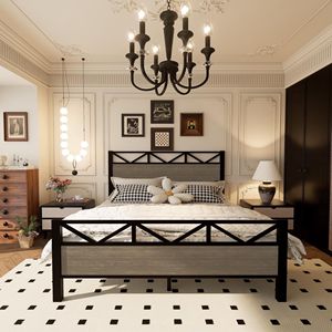 Cadre de lit en métal pleine grandeur avec tête de lit, robuste, aucun sommier tapissier nécessaire, assemblage facile, noir - Product Image 3