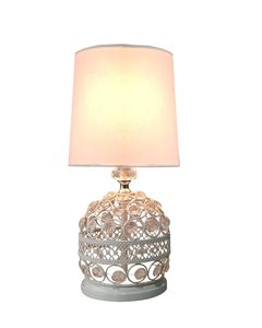 Lampe de chevet contemporaine en cristal avec abat-jour en tissu blanc, lampe de bureau moderne pour salon, chambre à coucher, chambre d'enfant - Product Image 1