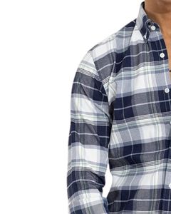 Chemise en coton à carreaux bleu marine, gris et blanc pour homme, manches longues, boutonnée, décontractée, coupe ajustée, fabrication OEM sur mesure - Product Image 3