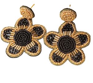 Black <b>Gold</b> Beaded Flower <b>Earrings</b> Custom Multi-Beaded <b>Earrings</b> Women Festive Party Jewelry At Best Price Beaded <b>Earrings</b> - Product Image 1