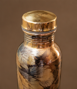 Traditional Indian Art Bottle Decorative Floral Pattern Copper Flask for Home Office Travel Gym Yoga Meditation Healthy Life - Product Image 2