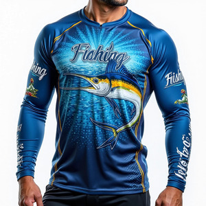 Fishing Long Sleeve Shirt Unisex UPF 50 Waterproof Breathable Anti-Uv Sublimation Print Blue Fish Pattern Plus Size Quick Dry - Product Image 4