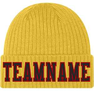 Yellow Ribbed Beanie Hat with Embroidered Teamname Unisex <b>Winter</b> <b>Cap</b> Casual Style for Adults 56-58CM Head Circumference - Product Image 1