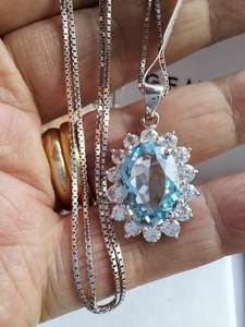 Pendentif en argent sterling avec topaze bleu ciel et halo de zircon, bijoux en pierres précieuses faits à la main, élégant, pour femmes, vente en gros, export - Product Image 2