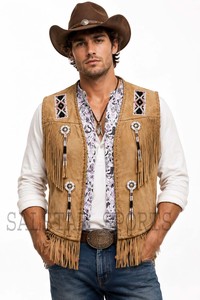 Gilet en cuir suédé de style western pour homme avec doublure personnalisée et franges |   Fournisseur de vestes en cuir artisanales de qualité supérieure - Product Image 3