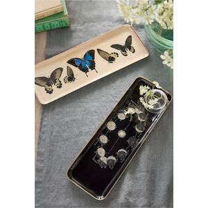 Plateau de service rectangulaire en métal émaillé avec bord doré - Plateau décoratif durable à motif floral pour bibelots et table basse, vente en gros personnalisée - Product Image 5