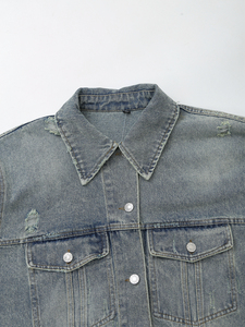 Chaqueta de Mezclilla Azul Lavado para Mujer, Estilo Casual, con Cuello Camisero, Manga Larga, para Invierno - Product Image 3