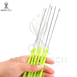 Light Green Handle Steel Hair Extension Loop <b>Threader</b> Latch Hook Micro Ring Link Pulling <b>Needle</b> Set Bulk Salon Equipment - Product Image 6