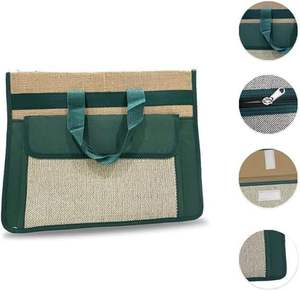Sac pour ordinateur portable réutilisable en jute naturel avec poche avant, sac de transport pour ordinateur portable durable, sac messager - Product Image 1