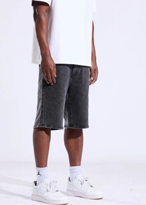 Men's Washed Denim Bermuda Shorts Mid Waist Elastic Closure Solid Color Casual Style 100% Denim Breathable Fabric - Product Image 2